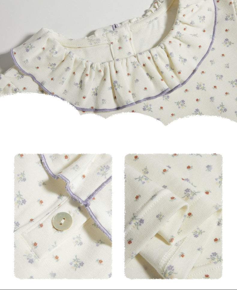 Angelic Cute Girls' Short-Sleeved Blouse with Floral Prints