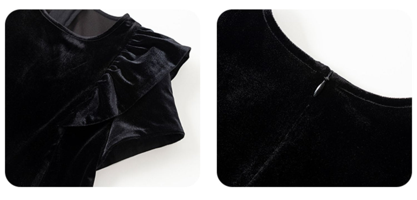 Angelic Black Velvet Evening Dress