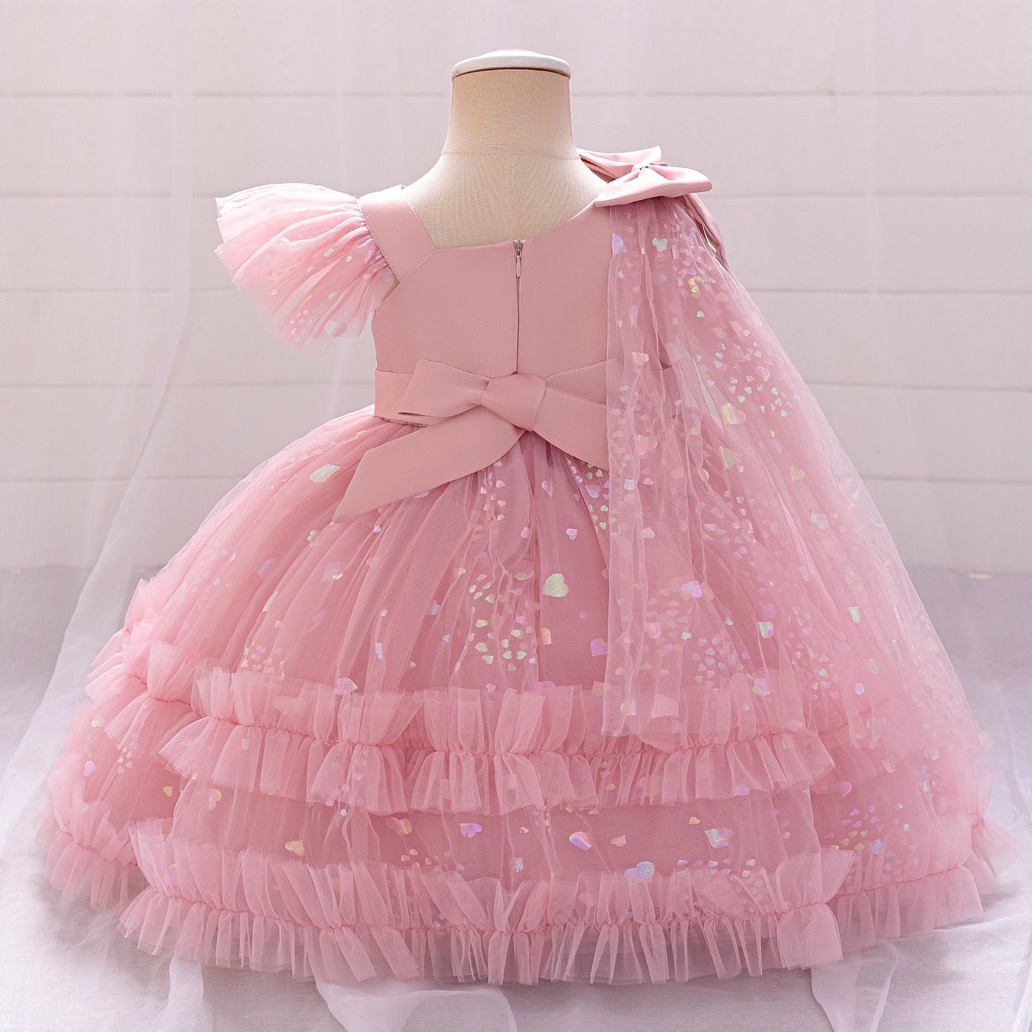 One-Year-Old Baby Girl Formal Dress with Bowknot Design