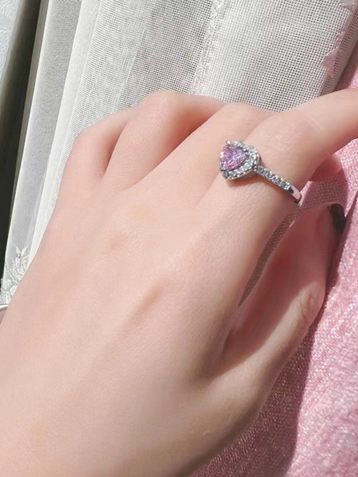 Girls Crystal Diamond Heart Ring