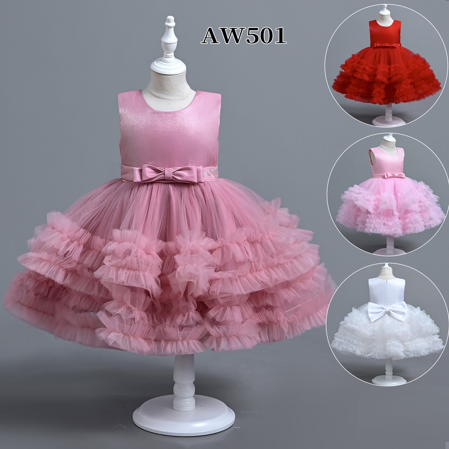 Girl's Formal Dress with Bowknot Design