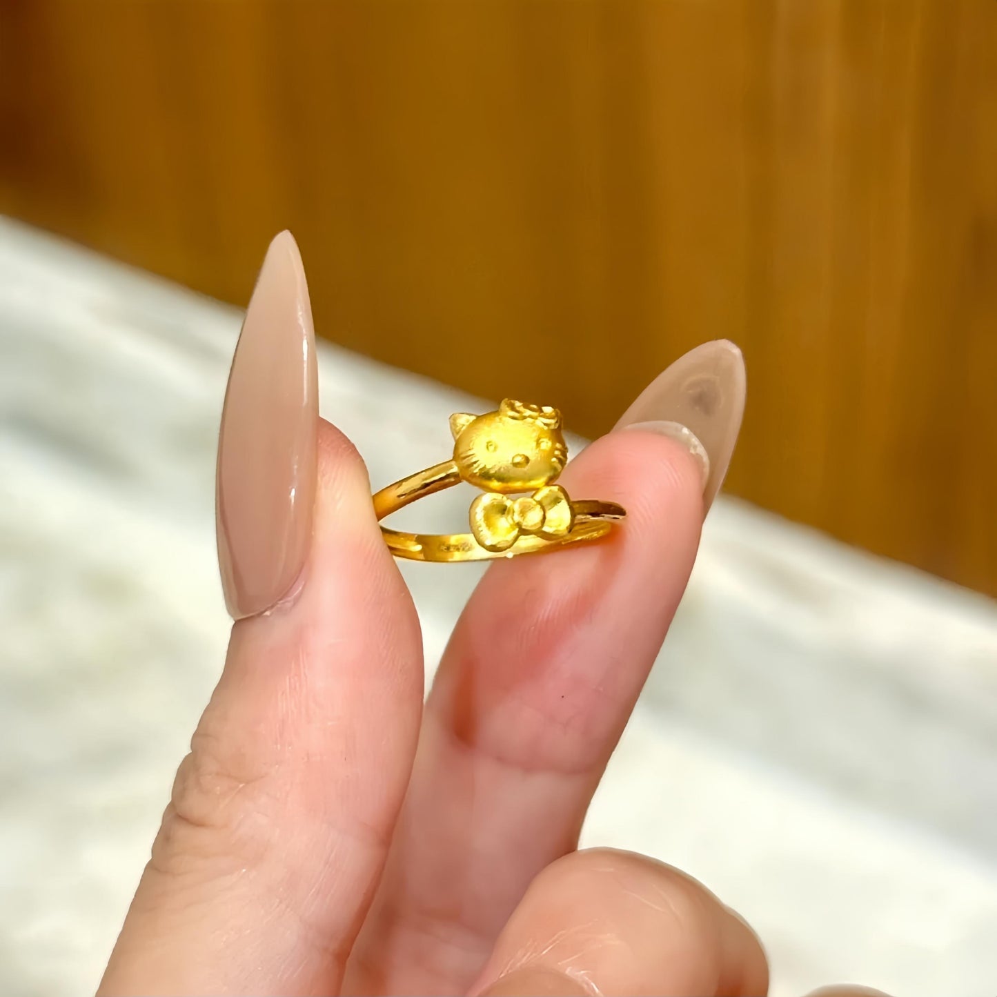 HelloKitty Bow Simulation Gold Ring