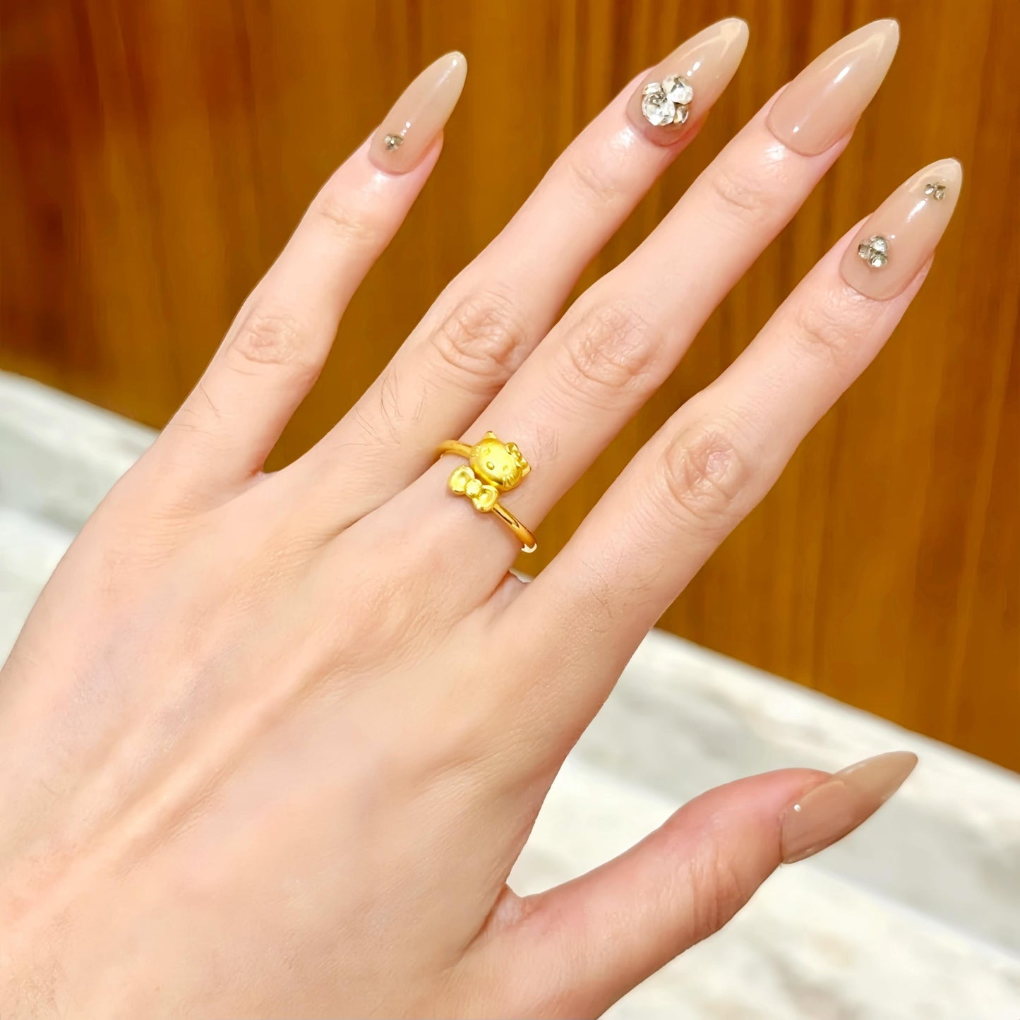 HelloKitty Bow Simulation Gold Ring